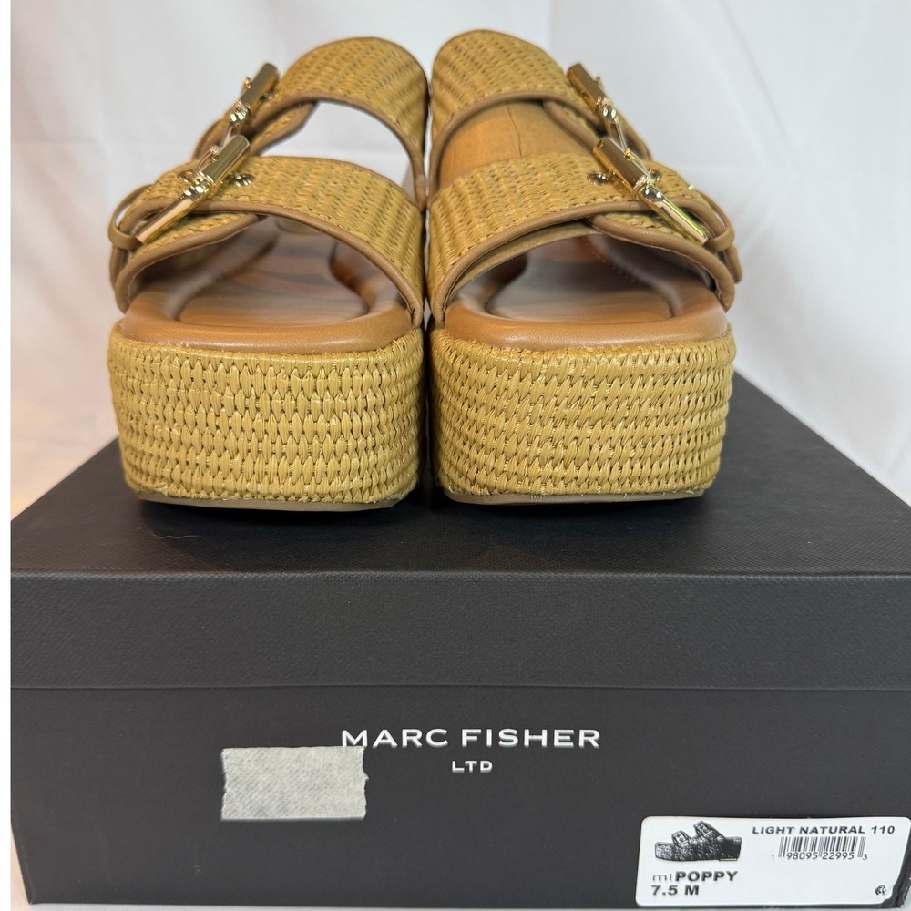 Marc Fisher LTD Poppy Platform Sandals Light Natural Woven Raffia Slides 7.5 NWB